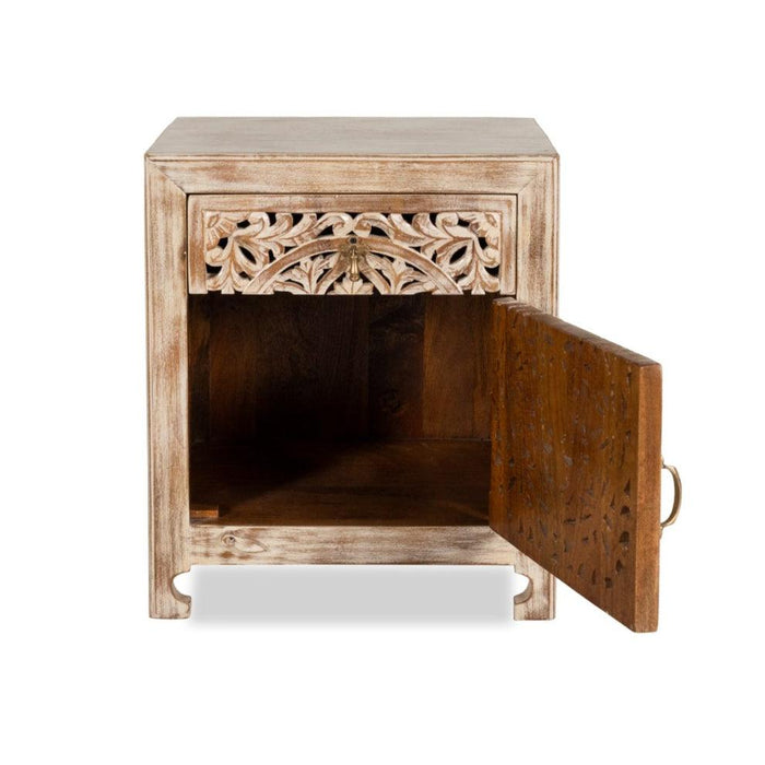 Buy Bedside Table - Everett Carved Distressed Bedside by Home Glamour on IKIRU online store