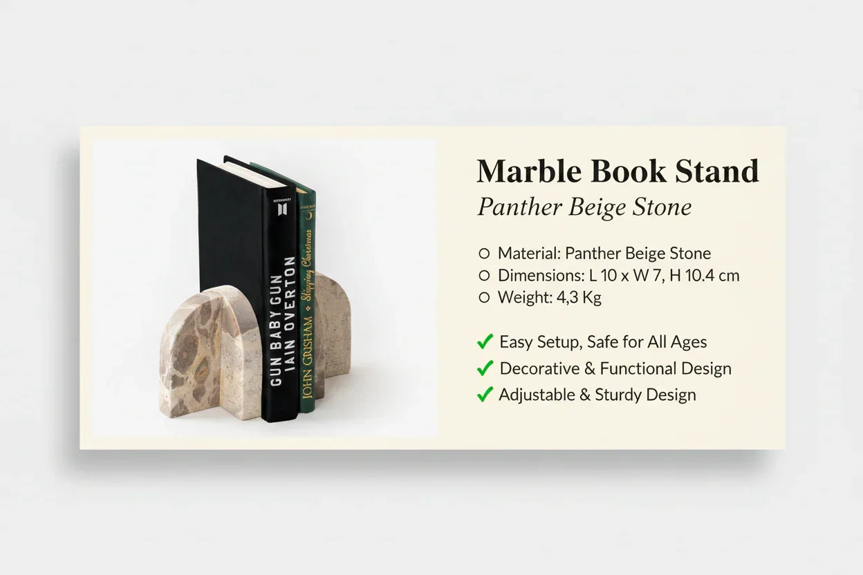Arch Book End | Marble Book Stand | Stylish Book Holder Table Decor for Home - 2Pcs