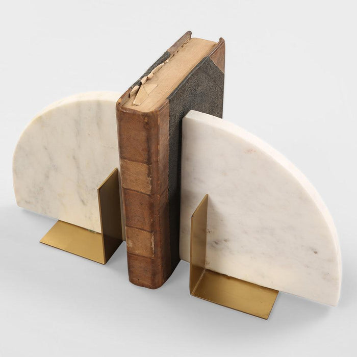 Buy Bookends - Gold & White Marble Ujaala Bookend | Decorative Book Holder Stand For Table & Desk by Manor House on IKIRU online store