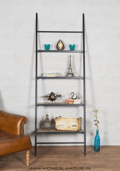 Buy Bookshelf - Ladder Storage Book Shelf for Study Room | Pedestal Wall Mounted Rack by Home Glamour on IKIRU online store