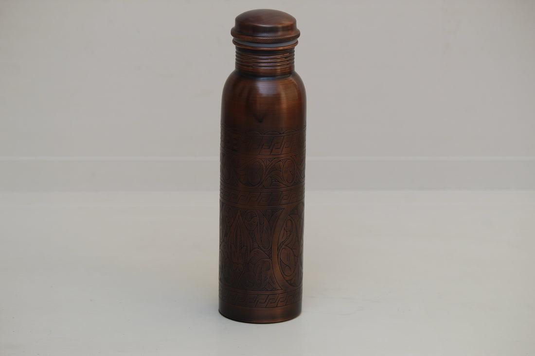Buy Bottles - Antique Matt Finish Copper Straight Bottle | Brown Thermos For Home & Office by Indian Bartan on IKIRU online store