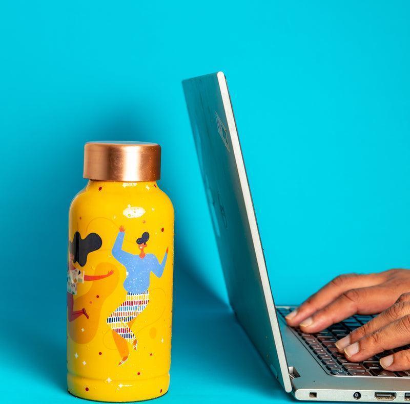 Buy Bottles - Stylish Yellow Printed Copper Bottle For Water by Manor House on IKIRU online store