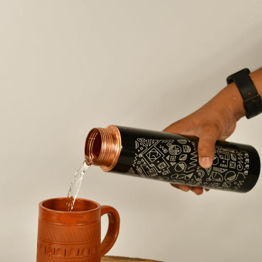 Buy Bottles - Sustainable Copper Bottle For Water With White Modern Tribal Art by Sowpeace on IKIRU online store