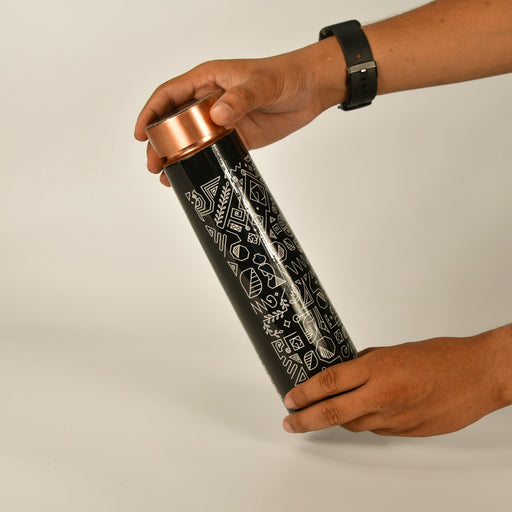 Buy Bottles - Sustainable Copper Bottle For Water With White Modern Tribal Art by Sowpeace on IKIRU online store