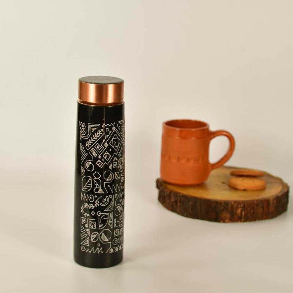 Buy Bottles - Sustainable Copper Bottle For Water With White Modern Tribal Art by Sowpeace on IKIRU online store