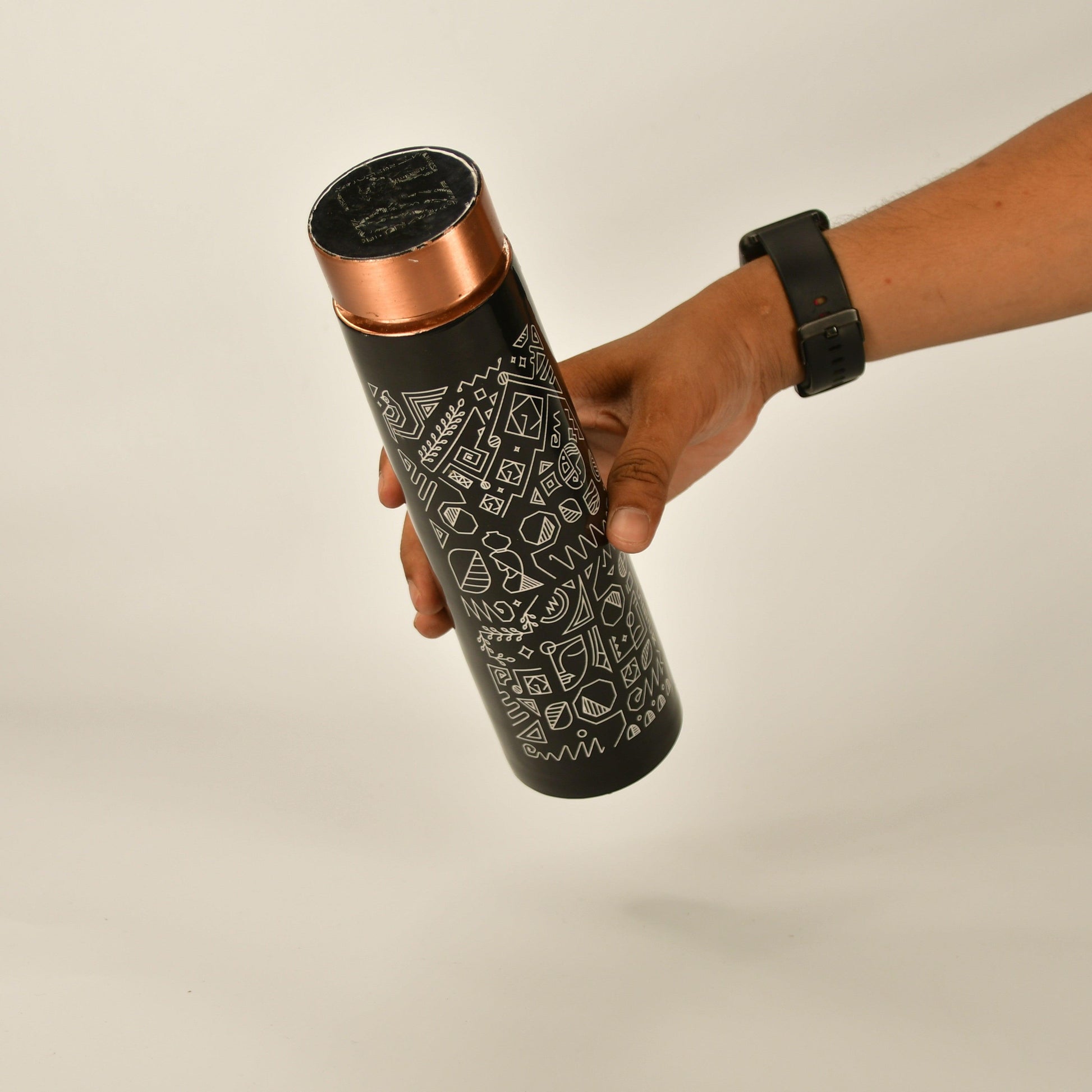 Buy Bottles - Sustainable Copper Bottle For Water With White Modern Tribal Art by Sowpeace on IKIRU online store