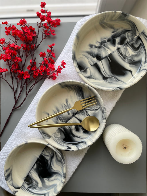 Buy Bowl - White & Black Ceramic Salt & Pepper Flat Bowl Set of 3 For Serveware & Tableware by Ceramic Kitchen on IKIRU online store