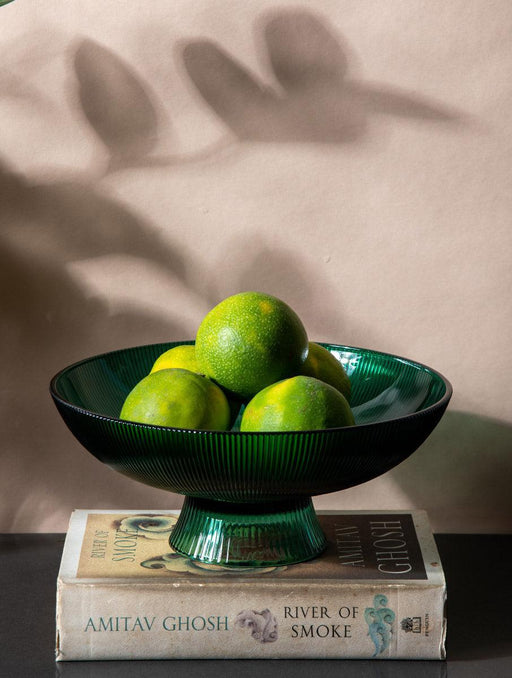 Buy Bowls & Katori - Green Ribbed Glass Bowl by The Table Fable on IKIRU online store