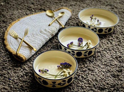 Buy Bowls & Katori - Hand Painted Blue & White Flat Bowls | Ceramic Gifting Bowl Set Of 3 by Ceramic Kitchen on IKIRU online store