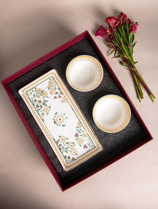 Buy Bowls & Katori - Phul Bari Gift Set - Platter & 2 Nut Bowls by The Table Fable on IKIRU online store