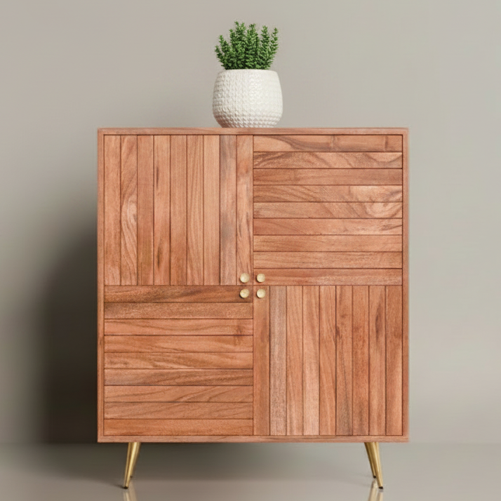 Slat 4 Door Cabinet | Sofa Side Table For Home Decor