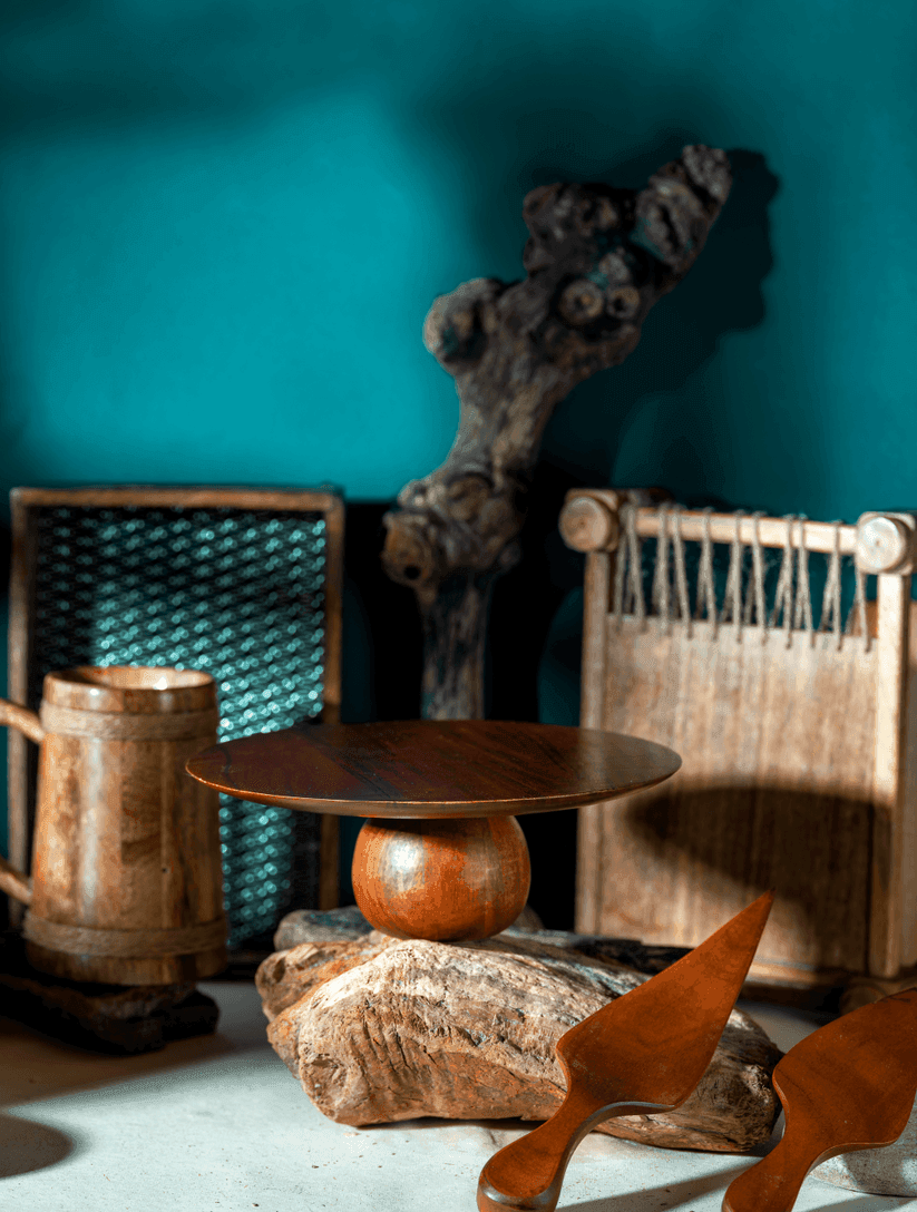 Buy Cake stand - Loom Unique Acacia Wooden Cake Stand With Cutters For Serveware by Araana Home on IKIRU online store