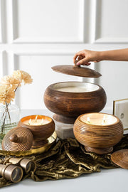 Buy Candle - Brown Carved Wooden Jar With Lid Scented Candle For Home & Table Decor by Doft Candles on IKIRU online store