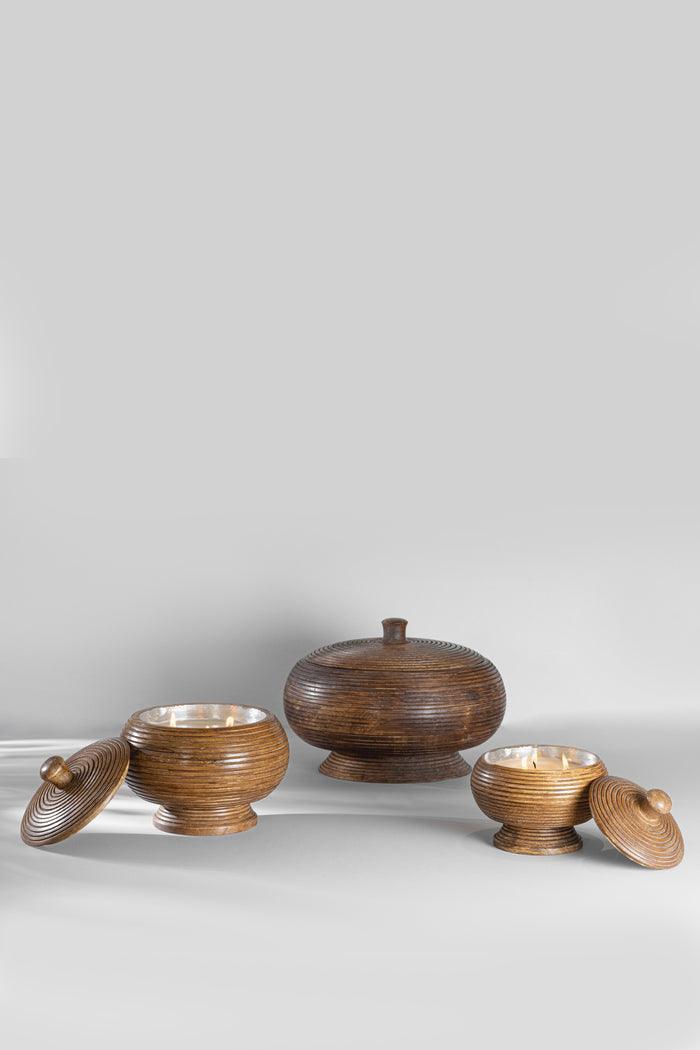 Buy Candle - Brown Carved Wooden Jar With Lid Scented Candle For Home & Table Decor by Doft Candles on IKIRU online store