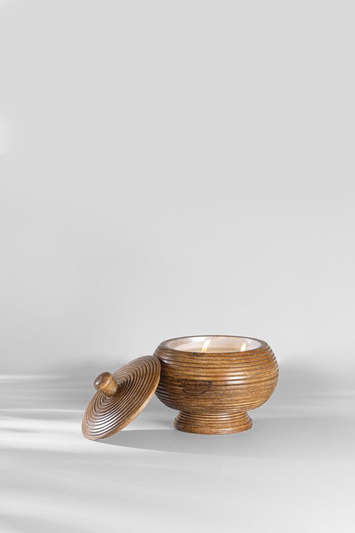Buy Candle - Brown Carved Wooden Jar With Lid Scented Candle For Home & Table Decor by Doft Candles on IKIRU online store