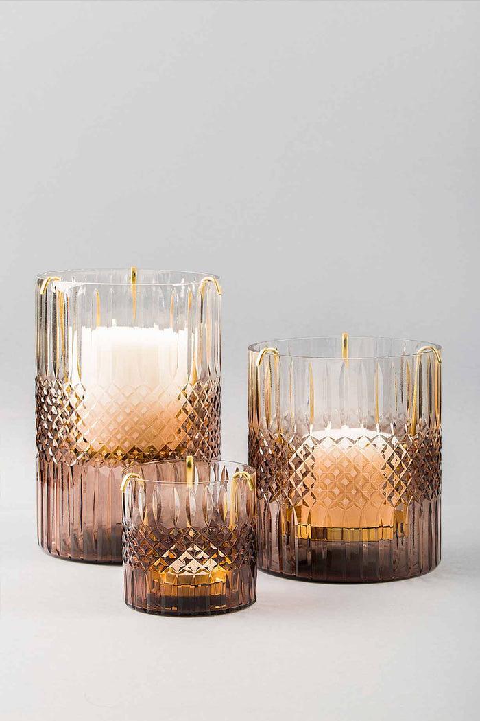 Buy Candle - Brown Glass Royal Cut Glass Hurricane Scented Candle For Home & Table Decor by Doft Candles on IKIRU online store
