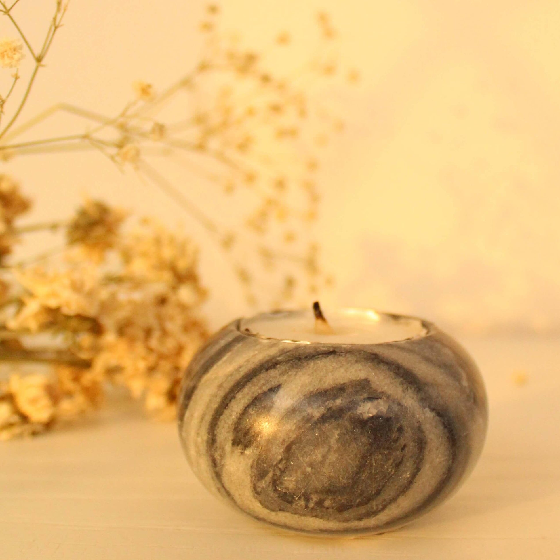 Buy Candle - Concave Bowl Tealight Stand Grey | Decorative Marble Candle Holder For Dining Table & Home by Byora Homes on IKIRU online store