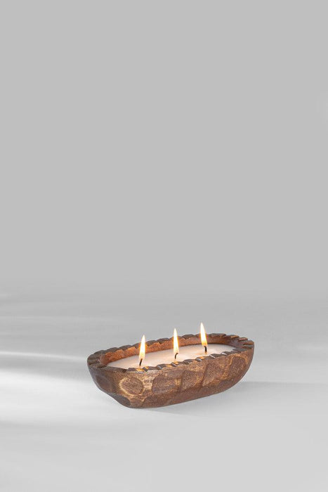 Buy Candle - Crisp Balsam Carved Wooden Tray Scented Candle For Home Decor by Doft Candles on IKIRU online store