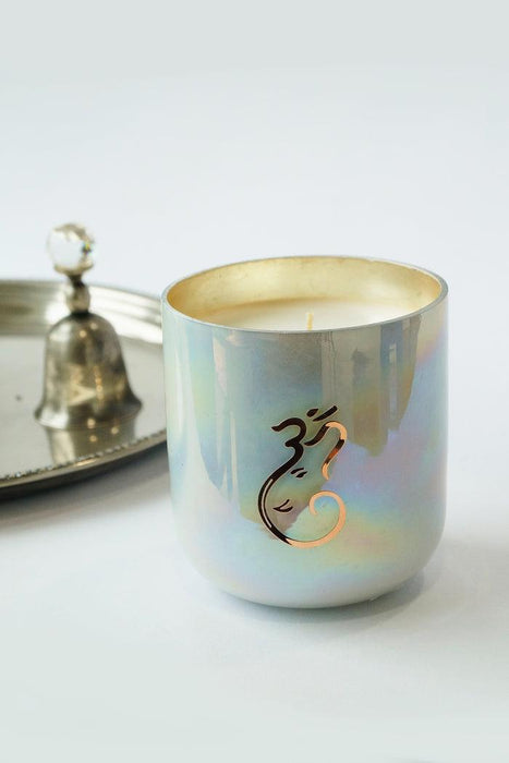 Buy Candle - Decorative White & Gold Plated Inaara Om Round Candle For Home Decor by Doft Candles on IKIRU online store