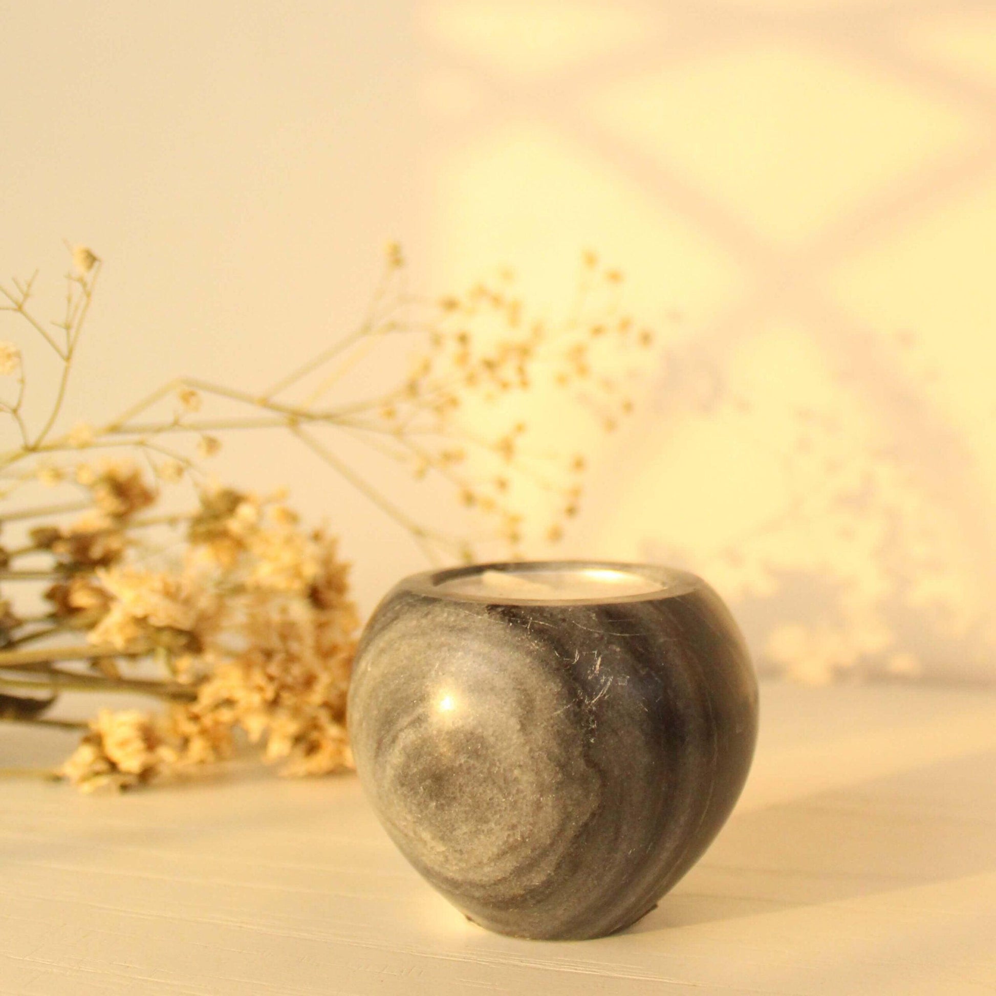 Buy Candle - Elongated Concave Grey Tealight Holder | Decorative Marble Candle Stand For Home & Table Decor by Byora Homes on IKIRU online store