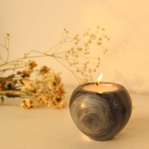 Buy Candle - Elongated Concave Grey Tealight Holder | Decorative Marble Candle Stand For Home & Table Decor by Byora Homes on IKIRU online store