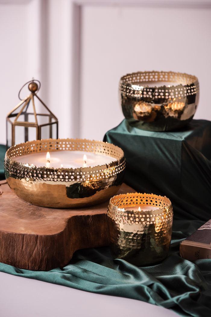 Buy Candle - Gold Plated Jali Cutting Wax Bowl Scented Candle For Home & Table Decor by Doft Candles on IKIRU online store