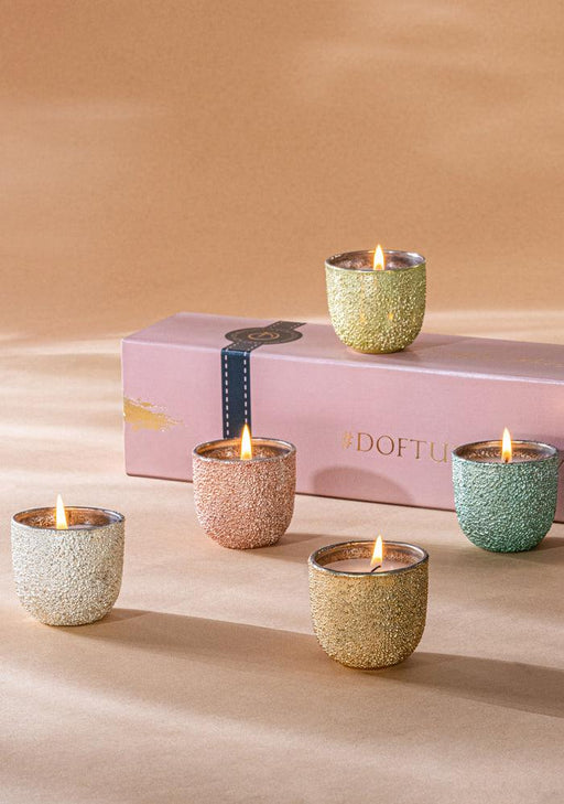 Buy Candle - Multicolour Crinkle U Glass Votives Scented Candles For Gift Set & Home Decor by Doft Candles on IKIRU online store