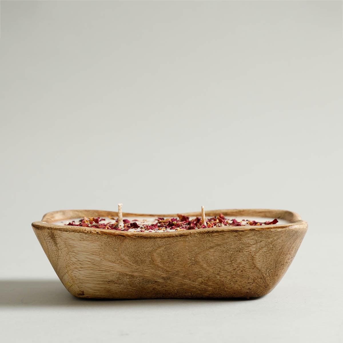 Buy Candle - Natural White Rectangular Mango Wooden Candle With Rose Petals For Home Decor by Home4U on IKIRU online store