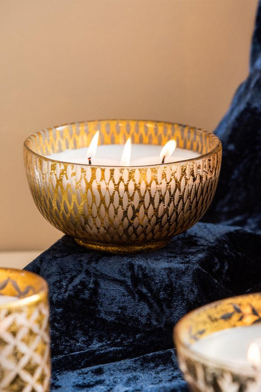Buy Candle - Nordic Woods Gold Gilded Grain Cut Bowl Scented Candle For Home & Table Decor by Doft Candles on IKIRU online store