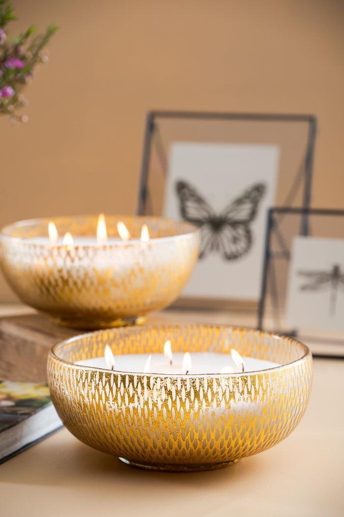 Buy Candle - Nordic Woods Gold Gilded Grain Cut Bowl Scented Candle For Home & Table Decor by Doft Candles on IKIRU online store