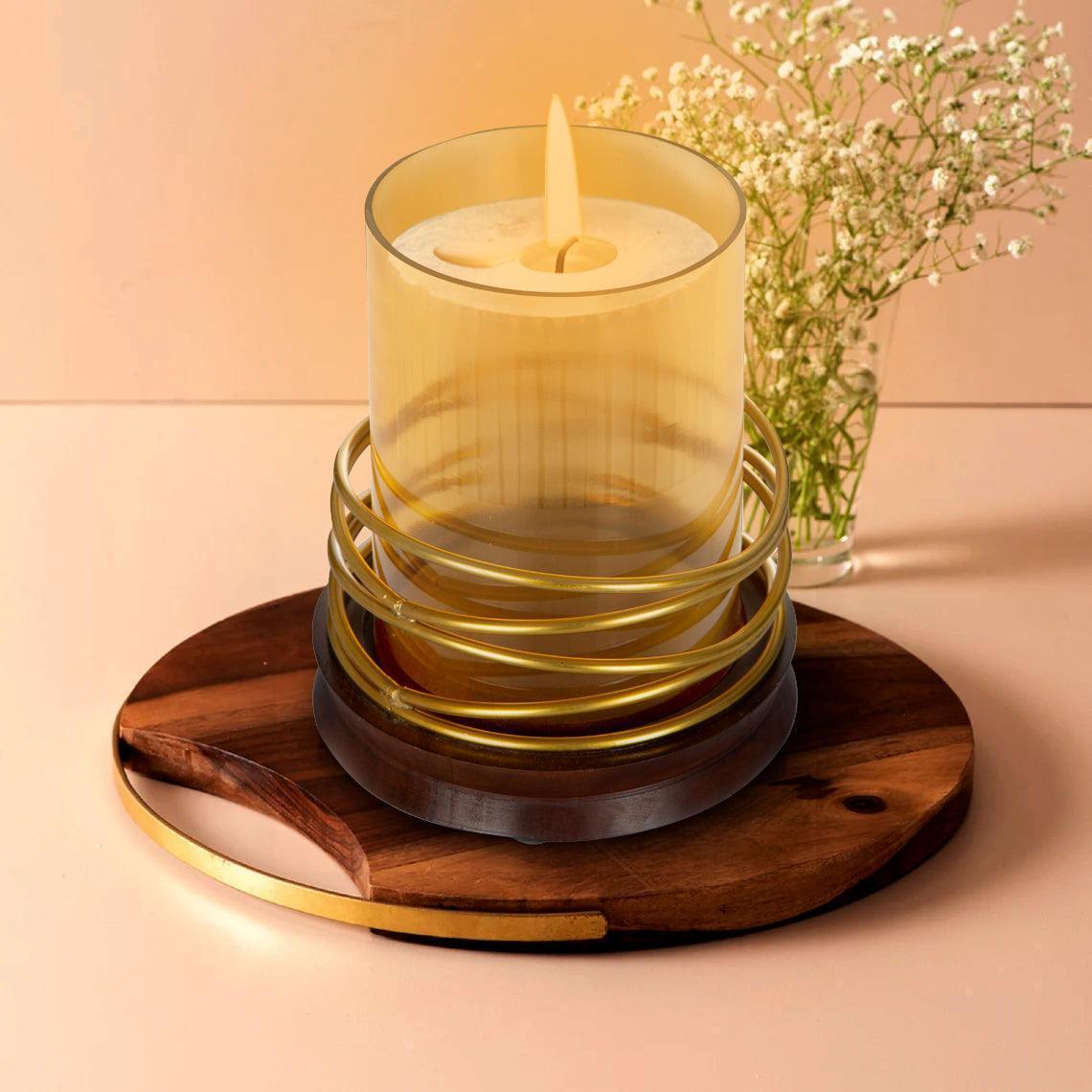 Buy Candle Stand - Candle Stand Wood & wire w/d glass by House of Sajja on IKIRU online store