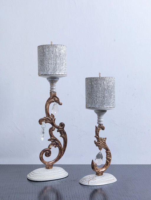 Buy Candle Stand - Decorative Off White Aluminium Crackle Candle Stand & Holder For Home Decoration by House of Trendz on IKIRU online store