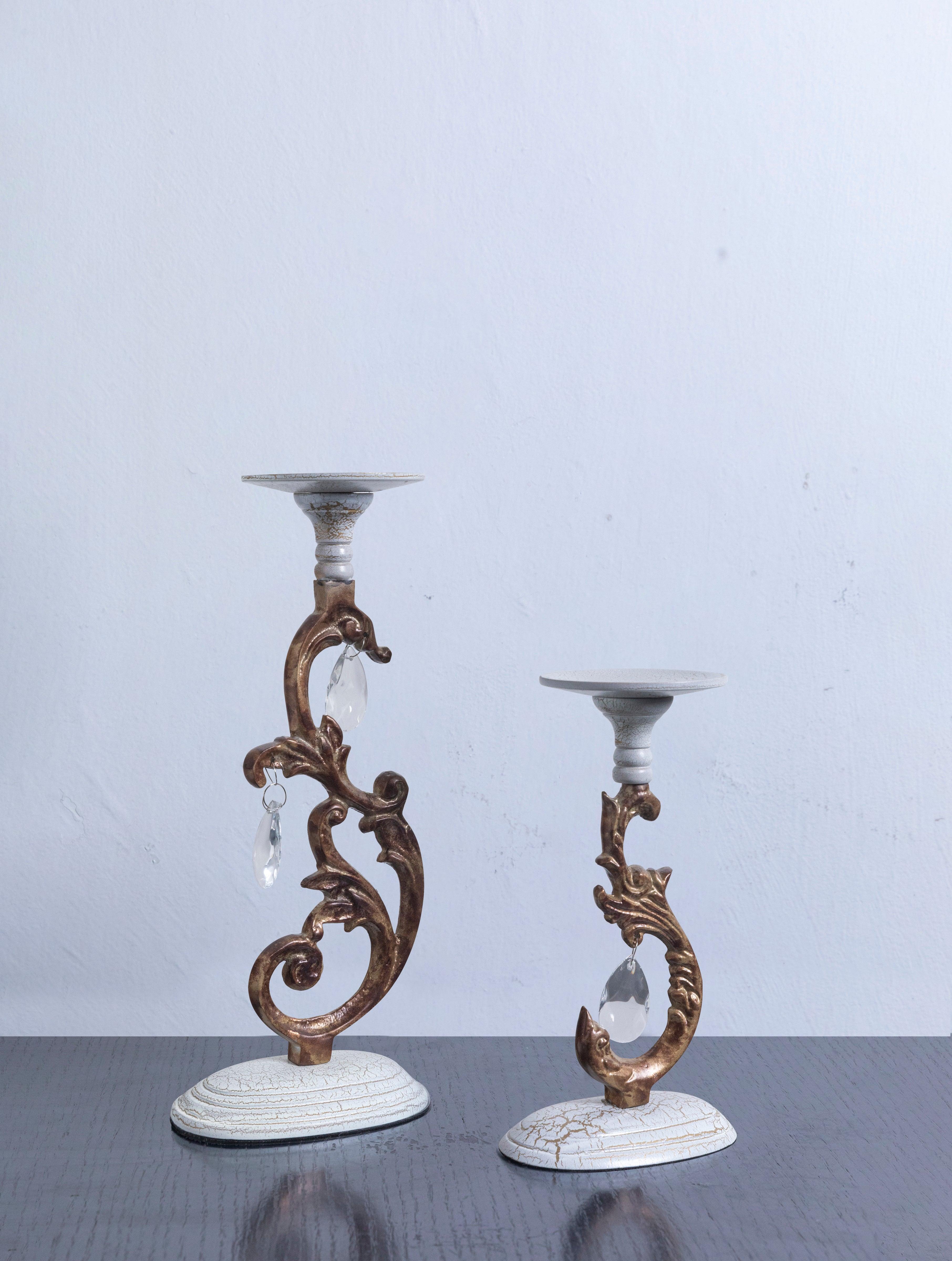 Buy Candle Stand - Decorative Off White Aluminium Crackle Candle Stand & Holder For Home Decoration by House of Trendz on IKIRU online store