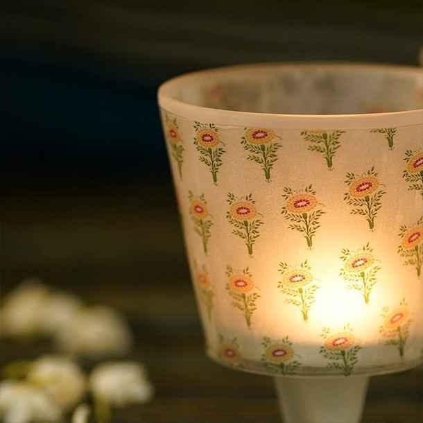Buy Candle Stand - Mehendi Glass Printed T Light Candle Stand Set Of 2 For Side Table & Home Decor by Courtyard on IKIRU online store