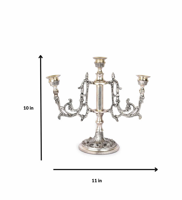 Buy Candle Stand - Silver Color Antique 3 Pillar Candle Stand Holder For Table Decor and Living Room by Manor House on IKIRU online store