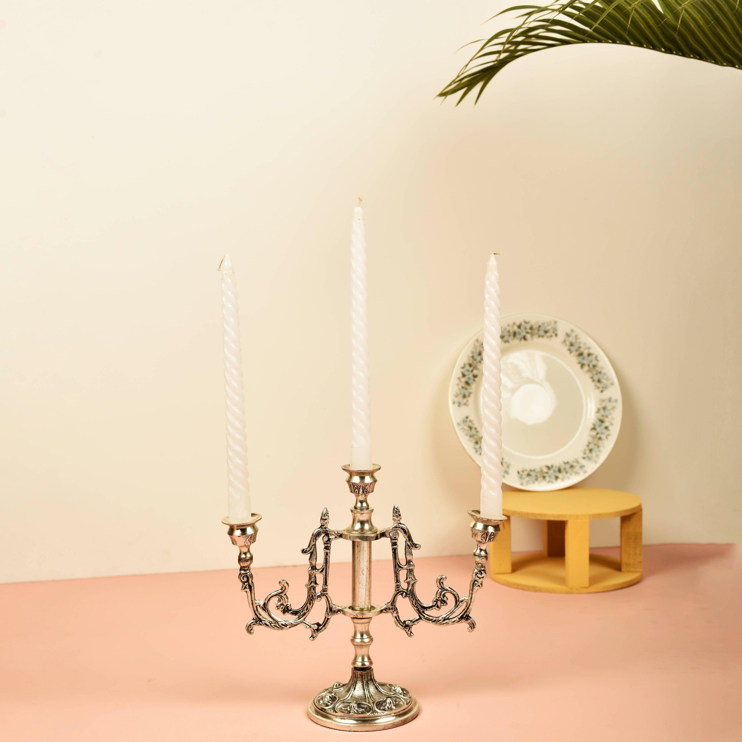 Buy Candle Stand - Silver Color Antique 3 Pillar Candle Stand Holder For Table Decor and Living Room by Manor House on IKIRU online store