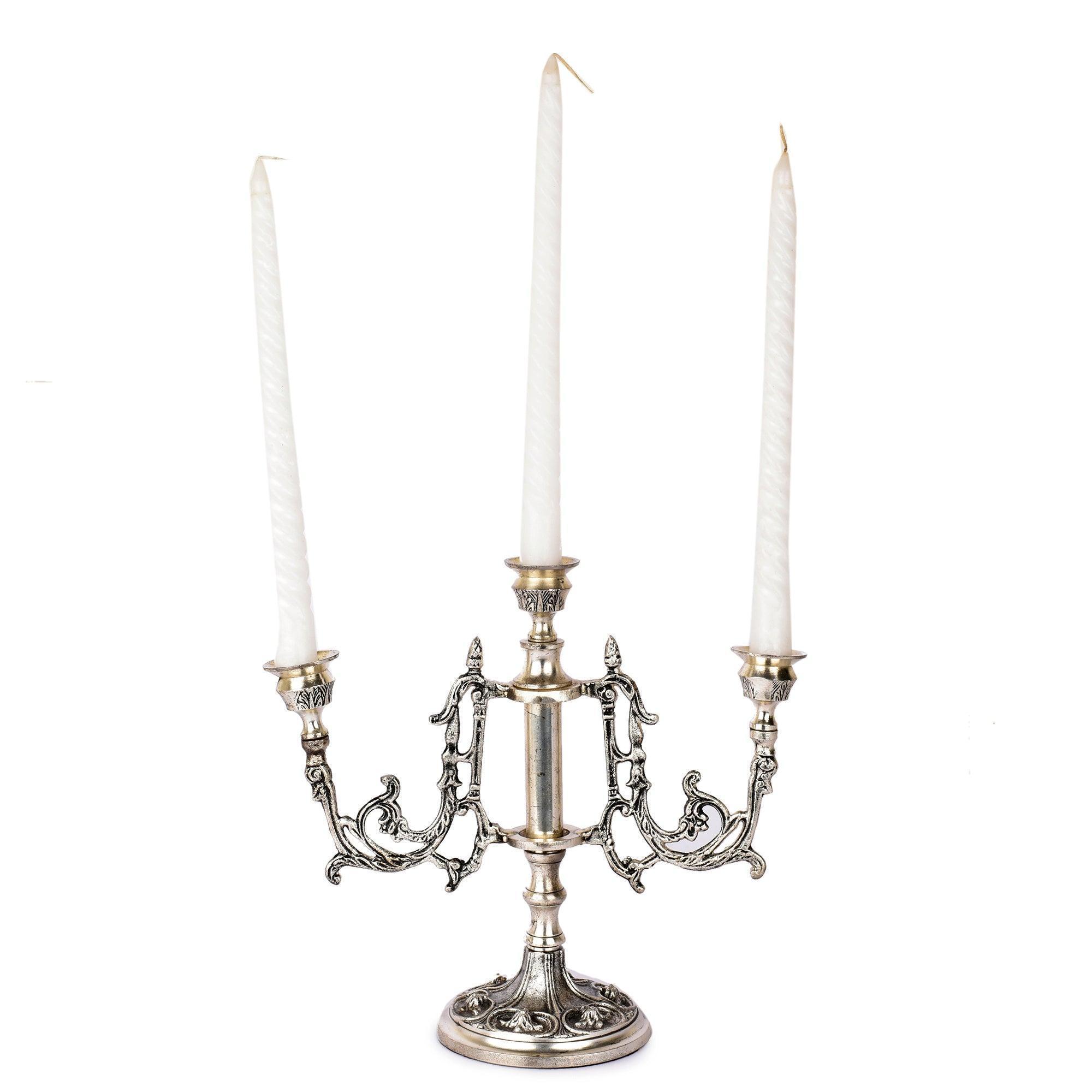 Buy Candle Stand - Silver Color Antique 3 Pillar Candle Stand Holder For Table Decor and Living Room by Manor House on IKIRU online store