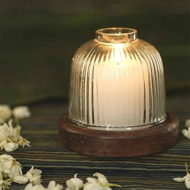 Buy Candle Stand - Stupa Wooden Candle Holder Stand With Glass Lid For Table & Home Decor by Courtyard on IKIRU online store