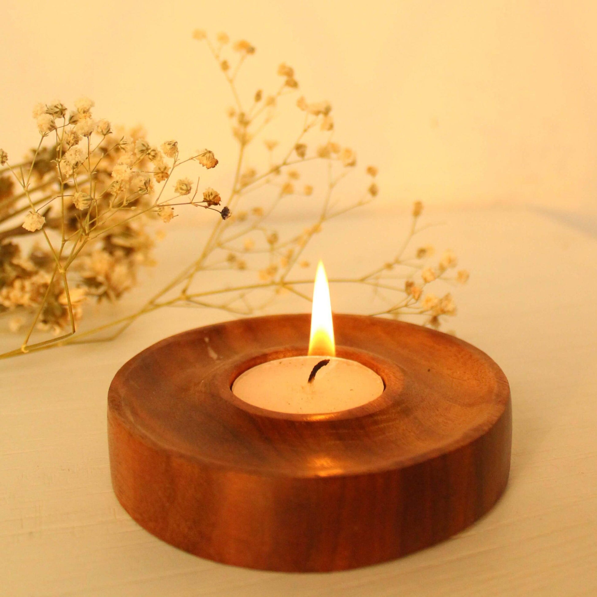 Buy Candle - Wooden Brown Concentric Tealight Holder | Round Decorative Candle Stand For Table Decor by Byora Homes on IKIRU online store