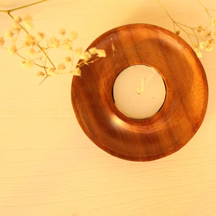 Buy Candle - Wooden Brown Concentric Tealight Holder | Round Decorative Candle Stand For Table Decor by Byora Homes on IKIRU online store