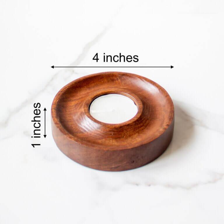 Buy Candle - Wooden Brown Concentric Tealight Holder | Round Decorative Candle Stand For Table Decor by Byora Homes on IKIRU online store