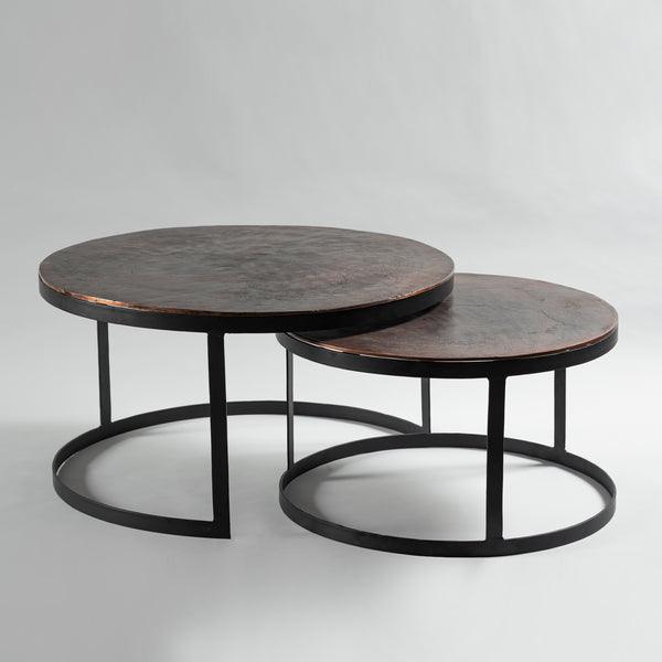 Buy Center Table - Antique Copper Black Coffee Table | Round Center Table For Living Room Set of 2 by Indecrafts on IKIRU online store