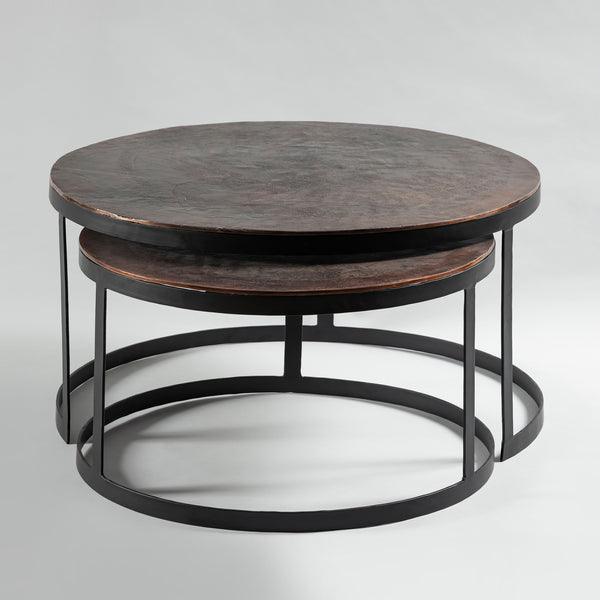 Buy Center Table - Antique Copper Black Coffee Table | Round Center Table For Living Room Set of 2 by Indecrafts on IKIRU online store