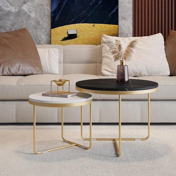 Buy Center Table - Black & White Marble Top Melody Round Center Coffee Table For Living Room & Home by Handicrafts Town on IKIRU online store