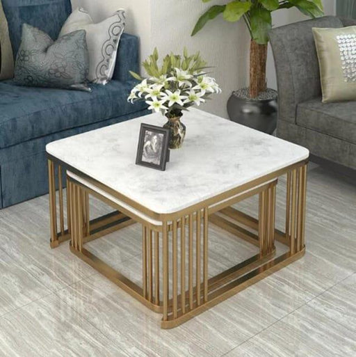 Buy Center Table - Golden & White Iron Square Frame Nesting Table | Center Coffee Table For Living Room & Home by Handicrafts Town on IKIRU online store