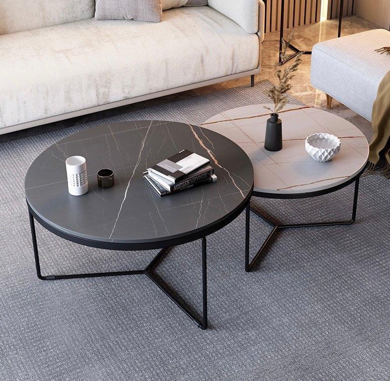 Minimal Nesting Tables with Marble Top | Set of 2 Center Coffee Table for Living Room