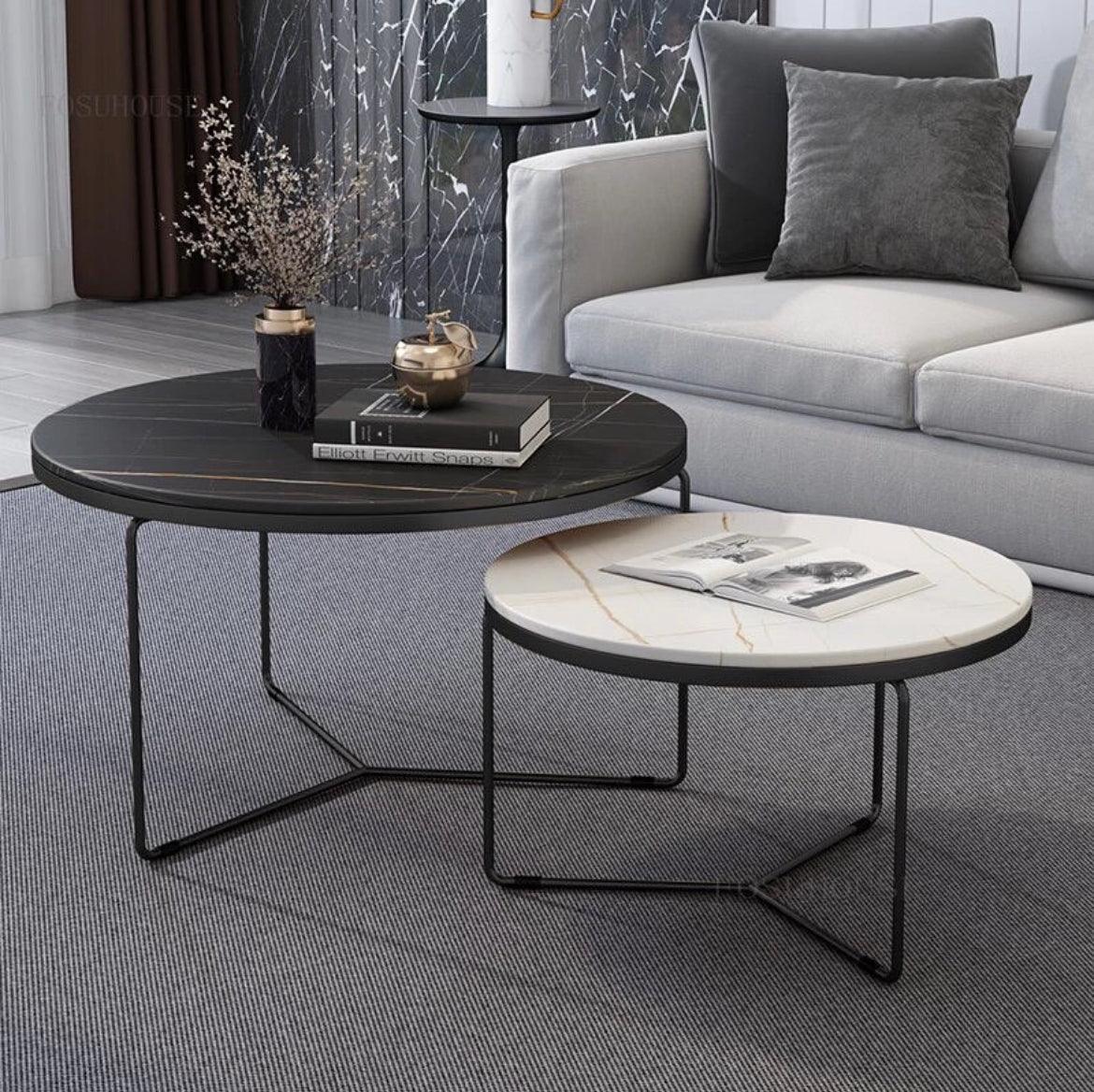 Buy Center Table - Minimal Nesting Tables With Marble Top Set of 2 Center Coffee Table by Handicrafts Town on IKIRU online store