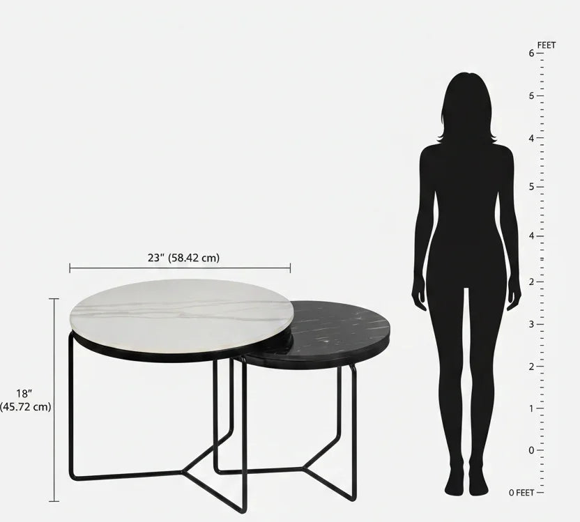 Minimal Nesting Tables with Marble Top | Set of 2 Center Coffee Table for Living Room