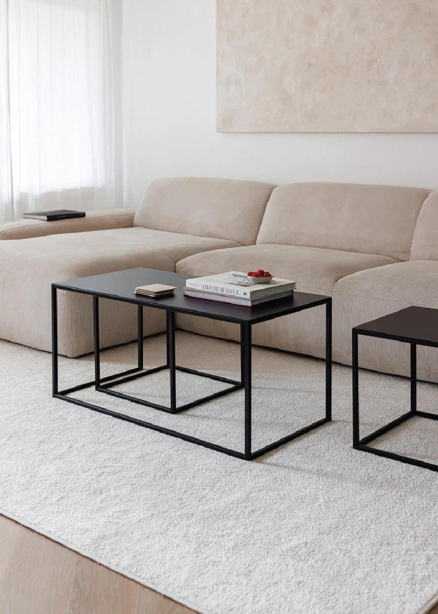 Modern Metal Coffee Table With Nesting Stools | Center Table For Living