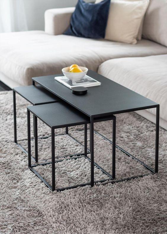 Modern Metal Coffee Table With Nesting Stools Center Table For Living Room